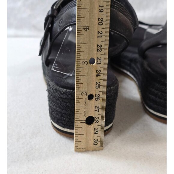 Timberland Womens Black Leather Espadrille Platform Sandals Size 11 Adjustable - Picture 8 of 13